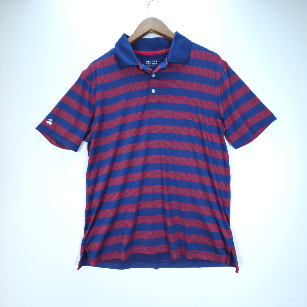 Vintage Brooks Brothers Polo Mens L Red Navy Striped Streetwear Golf Shirt